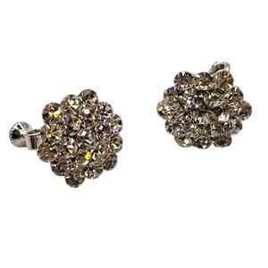 Screwback Earrings Vintage Sparkly Clear Crystal Cluster Silver Tone SKU 2302